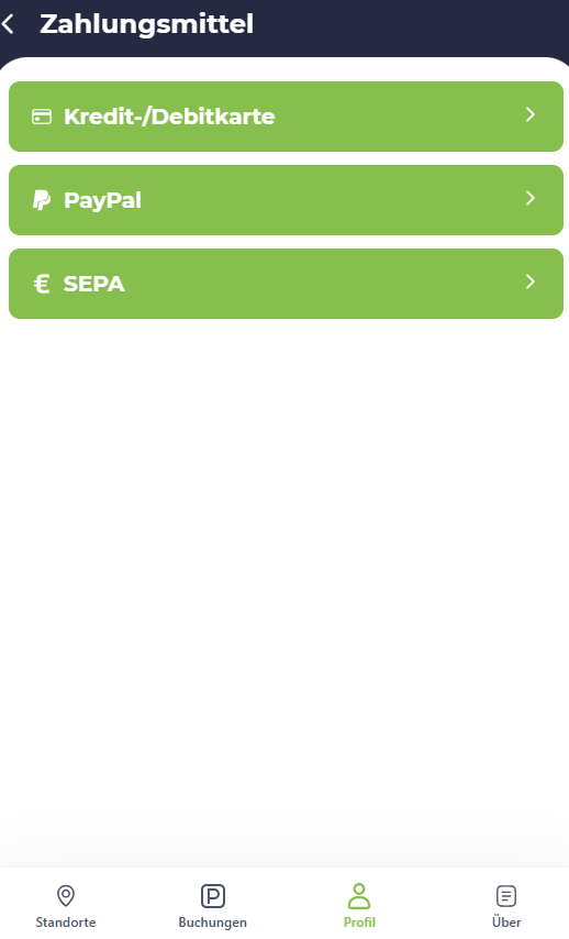 Conwee App – Zahlungsmittel hinterlegen