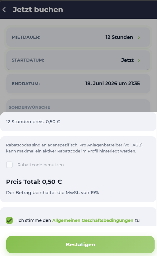 Conwee App – Buchung bestätigen