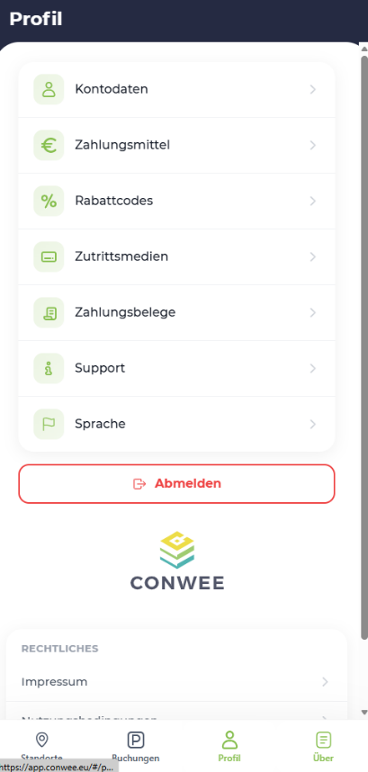 Conwee App – Profilseite