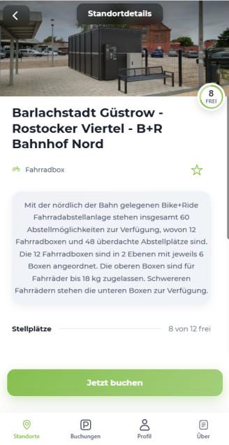 Conwee App – Standortdetails und Buchung